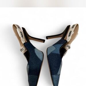 Dior Denim Patchwork Slingback Pumps - Blue